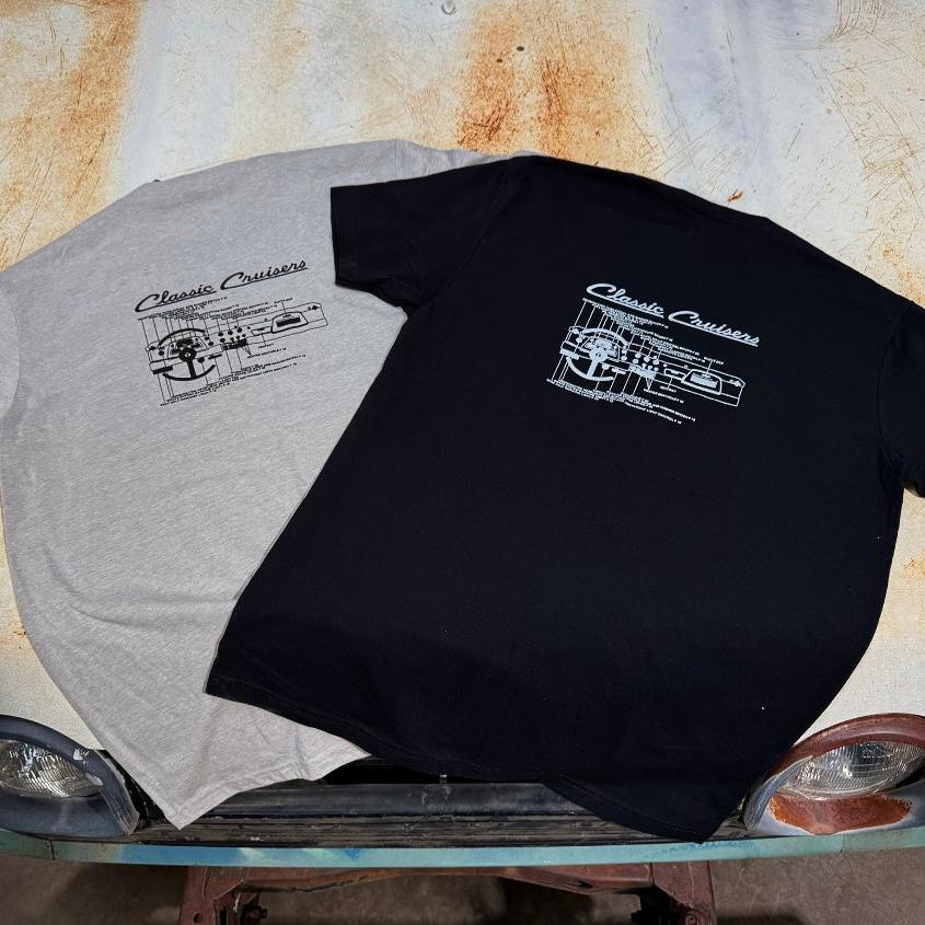 FJ40 Dashboard Blueprint T-Shirt Black (Men's and Women's) Short Sleeve