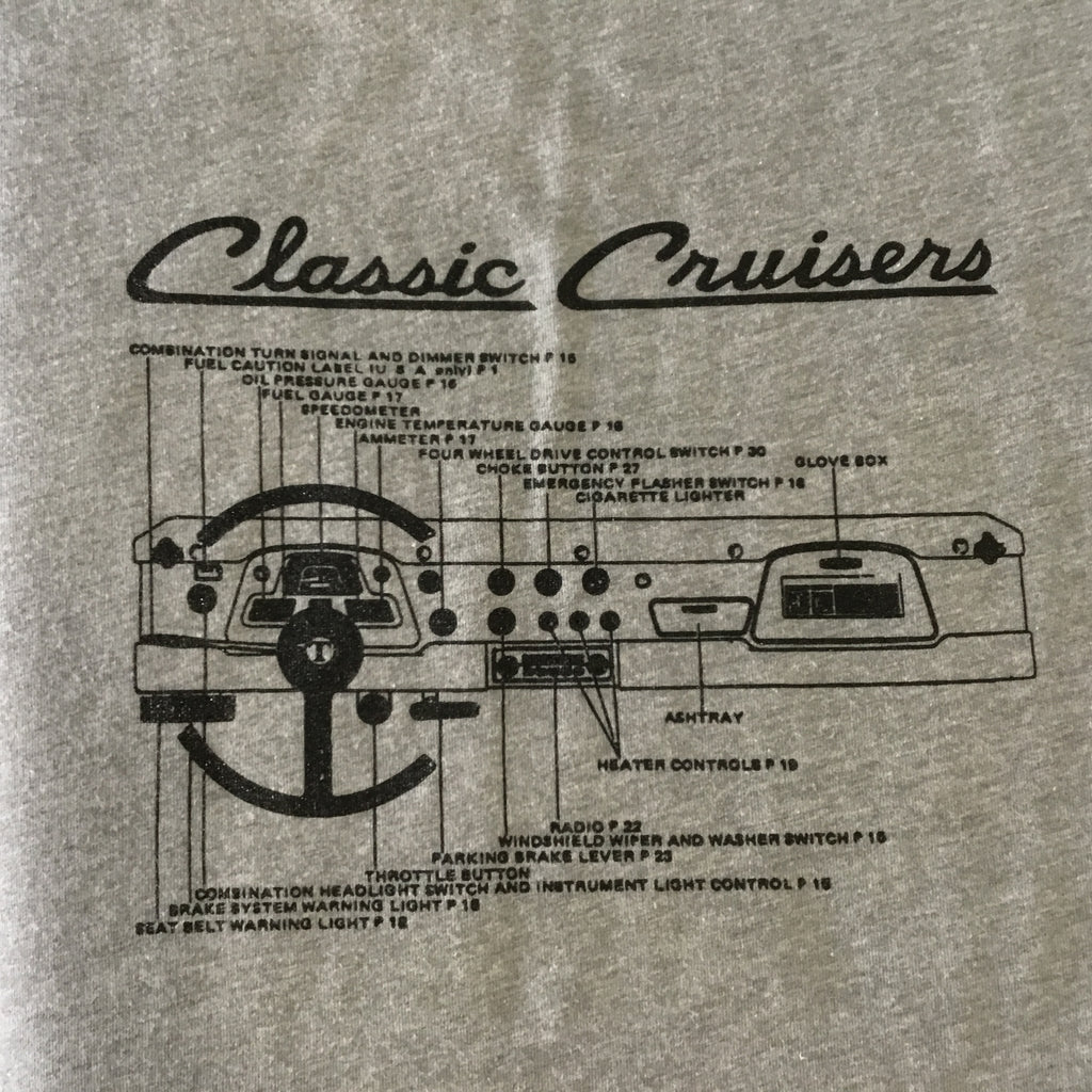 FJ40 Dashboard Blueprint T-Shirt Gray Shirt (Men's and Women's) Short Sleeve